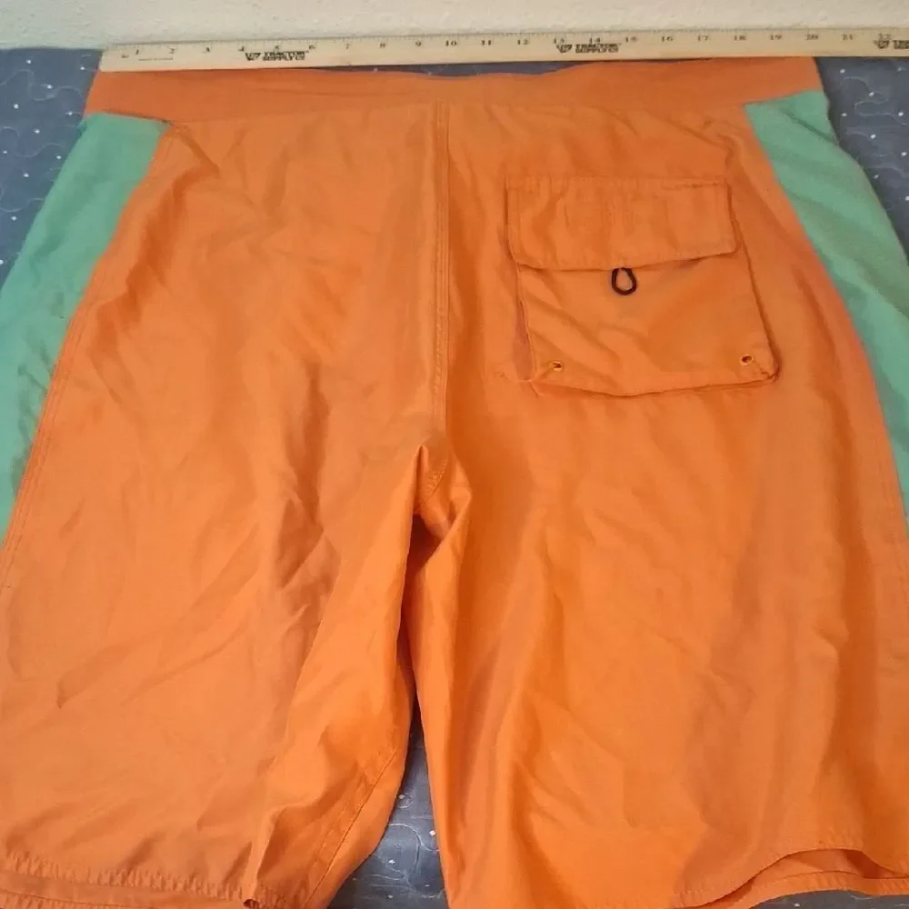 Hawaiian Tropic Orange and Green Men's Swim Shorts size XL